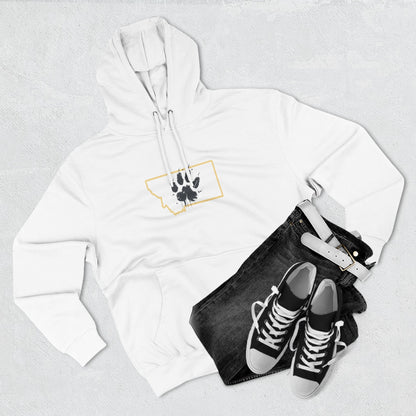 Bobcat Paw Print Fleece Hoodie, Cozy Sweatshirt, Casual Outdoor Wear, Unique Gift for Cat Fans, Montana State Fans