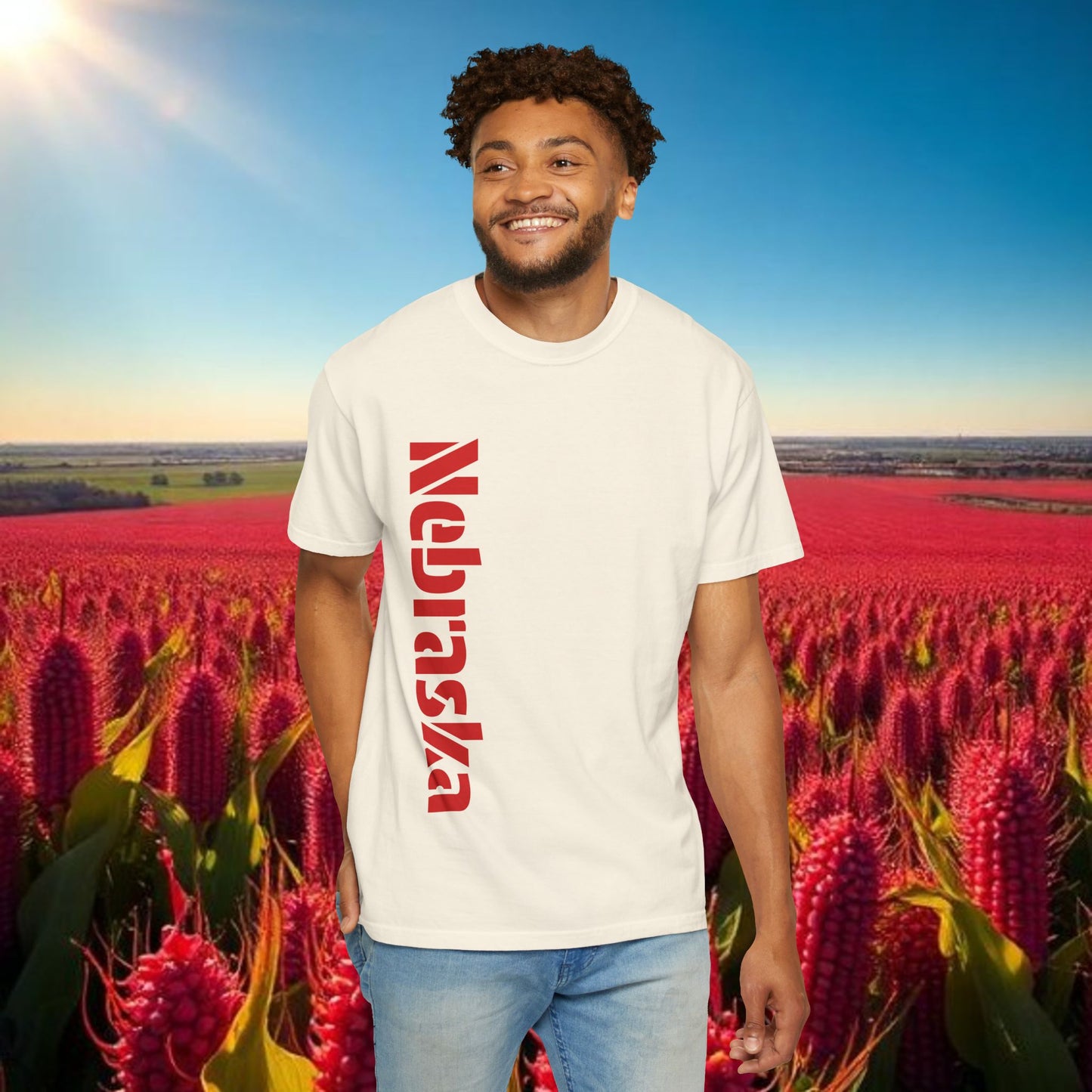 Lincoln Nebraska Area Code T-Shirt — White Tee with Red "Nebraska" & 402 Back Print, Soft-Style T-Shirt