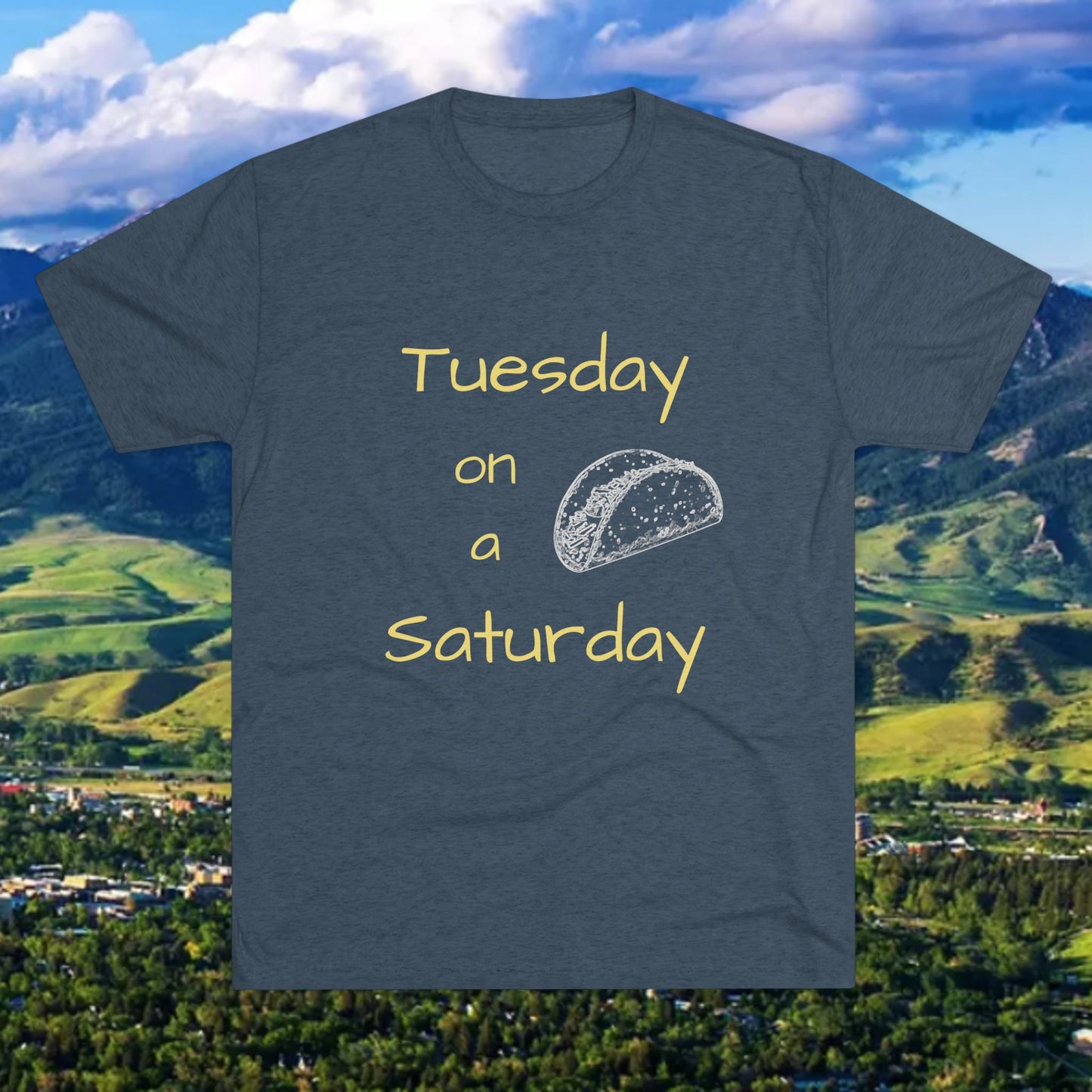T-Shirt — "Tuesday on a Saturday" Taco Tee with Paw Print Back