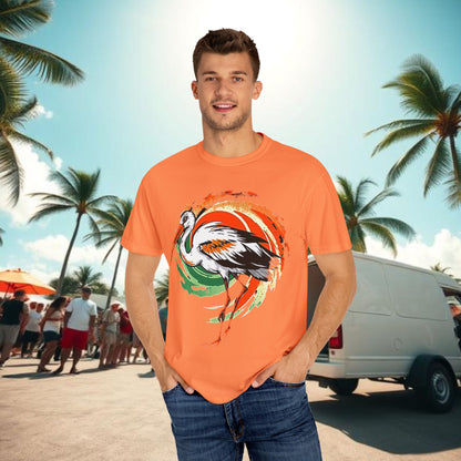 Ibis Artistic Graphic Design Tee, Unisex Garment-Dyed T-shirt, Perfect for Gameday or Beach, Sports Fan Shirt