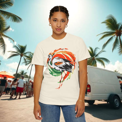 Ibis Artistic Graphic Design Tee, Unisex Garment-Dyed T-shirt, Perfect for Gameday or Beach, Sports Fan Shirt