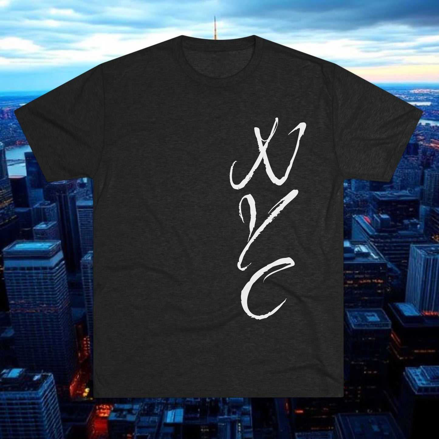 NYC Script Tee — 'REP' Skyline Back Graphic, Tri-Blend Soft T-Shirt