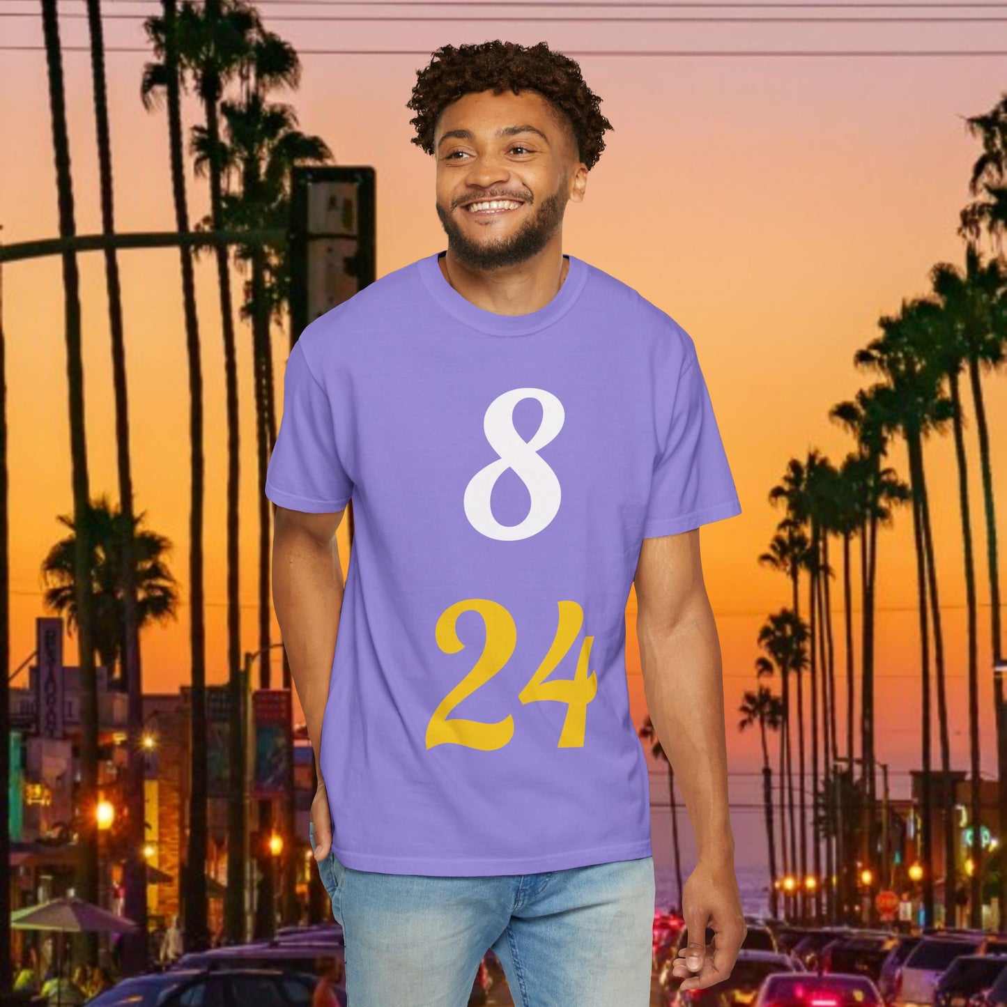 Legend Tribute Unisex Garment-Dyed T-Shirt with '8 & 24' and 'Bean' Text - Casual Wear, Gift for Friends