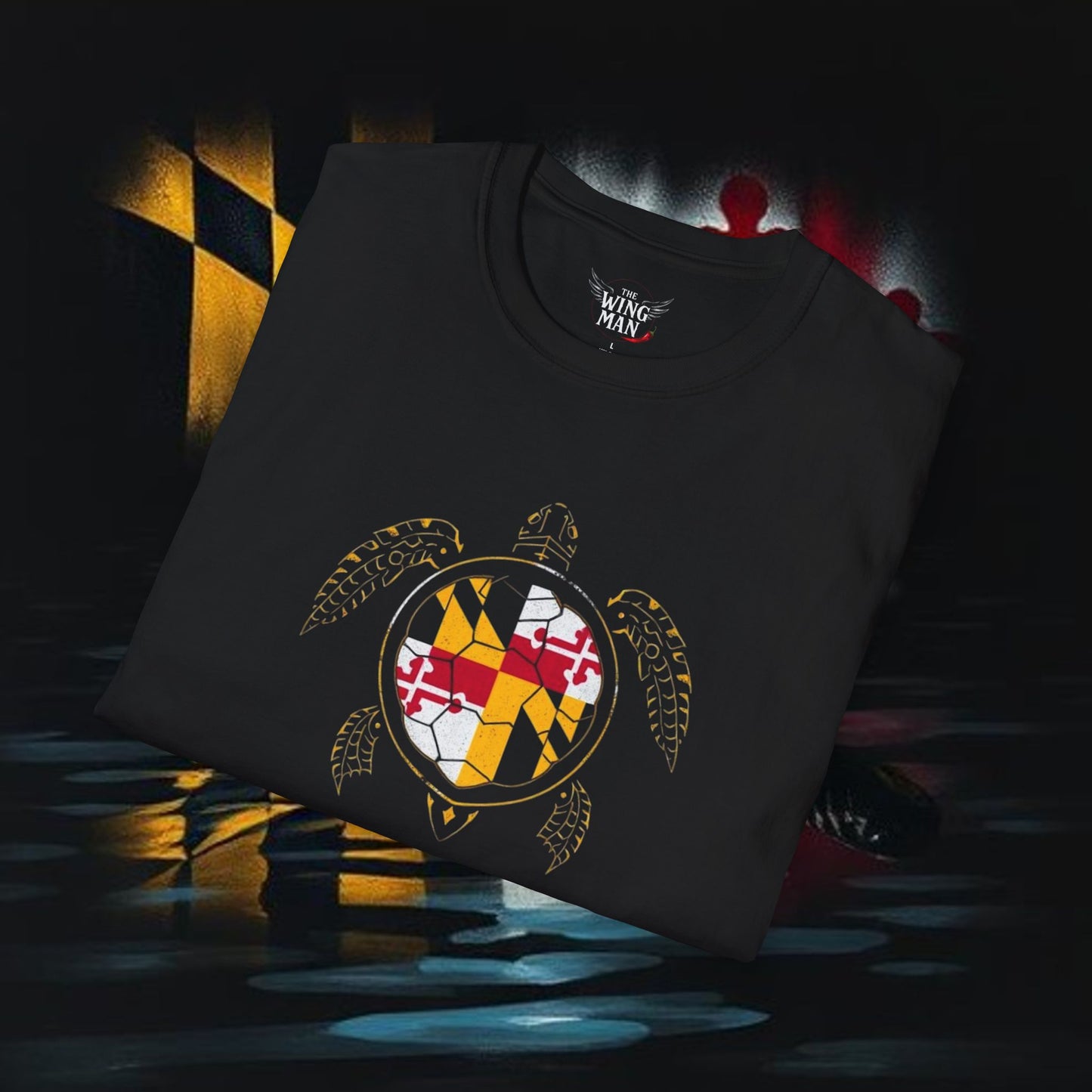 Turtle graphic Tee with Maryland Flag design Soft Style for ultra comfort