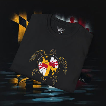 Turtle graphic Tee with Maryland Flag design Soft Style for ultra comfort
