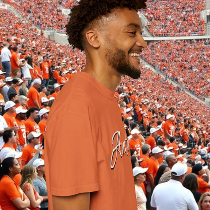 Austin Fan T-Shirt, Soft-style, front and back graphic. Stylish and fashionable tailgate attire.