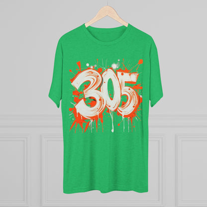305 Graffiti Tri-Blend Crew Tee, Miami Area Code, Ultra soft T-Shirt for Tailgates, Gamedays, Festivals, and everyday style.