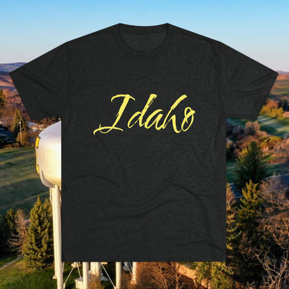Idaho Script T‑Shirt — State Pride Tee, Tri-Blend Soft Style, Perfect for Class or Gameday.