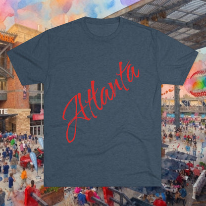 Atlanta Script Tee — Red Diagonal City Name T-Shirt, Tri-Blend Super Soft Style T-Shirt, Perfect for Gameday or a Night Out