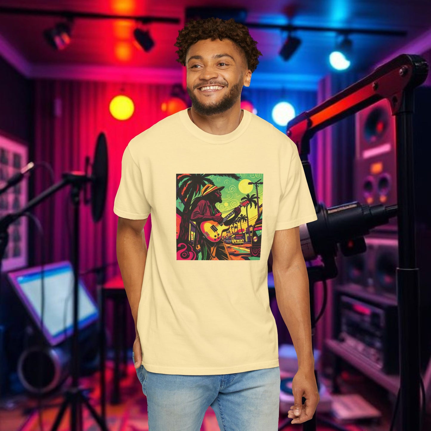 Vibrant Musician T-Shirt, Beach Vibes Shirt, Unisex Summer Tee, Perfect Gift for Music Lovers, Casual Party Wear