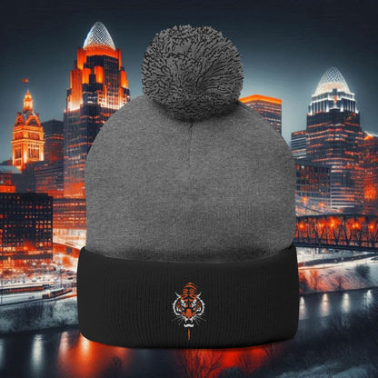 Bengal Tiger Pom-Pom Knit Cap - Cozy Winter Hat, Embroidered Beanie for Sports Fans, Gift for Holidays, Fashion Accessory, Cold Weather Gear