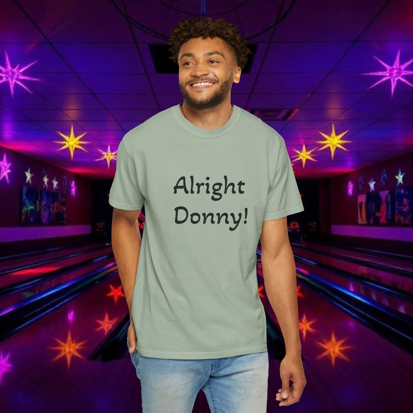 Vintage Garment-Dyed T‑Shirt — Minimal Retro Bowling Vibe, Lebowski Reference, Alright Donny