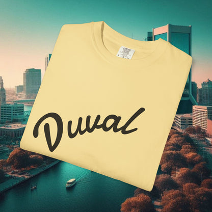 Duval Script T‑Shirt — Jacksonville Retro City Tee, Perfect for Gameday or Everyday Use. Soft style T-Shirt.