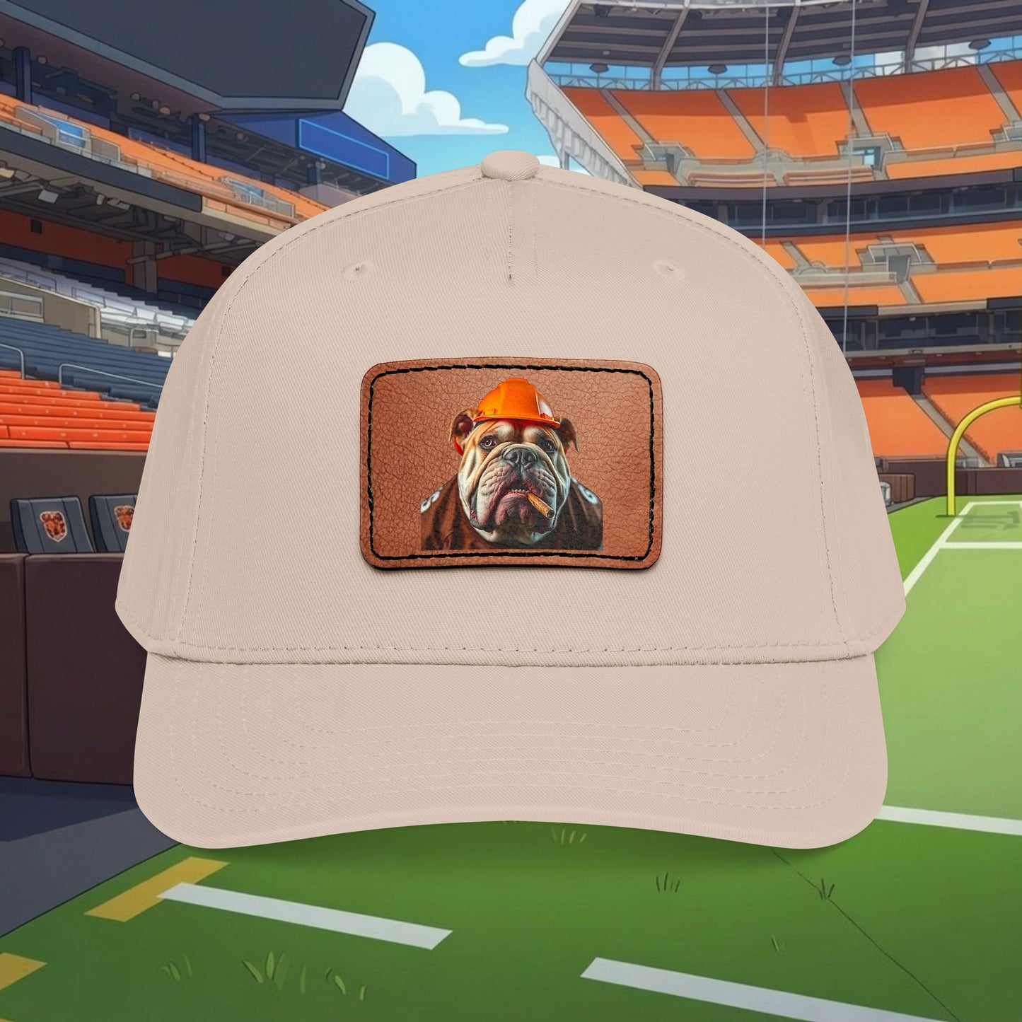 Bulldog Leather Patch Baseball Cap — Cute Construction Bulldog Hat