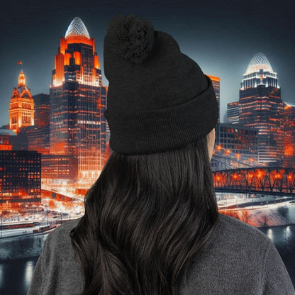 Bengal Tiger Pom-Pom Knit Cap - Cozy Winter Hat, Embroidered Beanie for Sports Fans, Gift for Holidays, Fashion Accessory, Cold Weather Gear