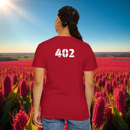 Lincoln Nebraska Area Code T-Shirt — White Tee with Red "Nebraska" & 402 Back Print, Soft-Style T-Shirt