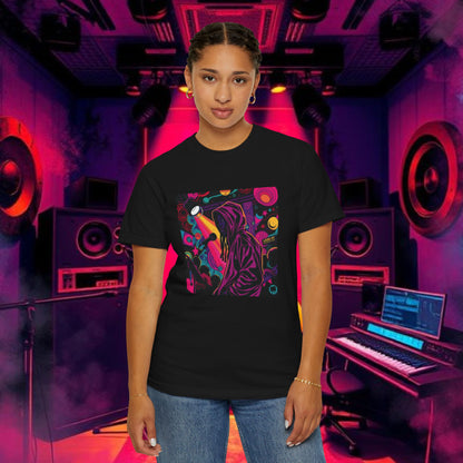 Colorful Unisex Garment-Dyed T-shirt, Artistic Graphic Tee, Music Festival Shirt, Casual Everyday Wear, Vibrant Streetwear, Unique Gift Idea