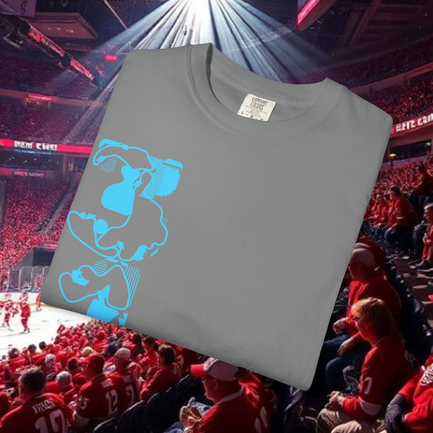 Detroit T-Shirt — Vertical Mascot Graphic with 'Detroit' Script