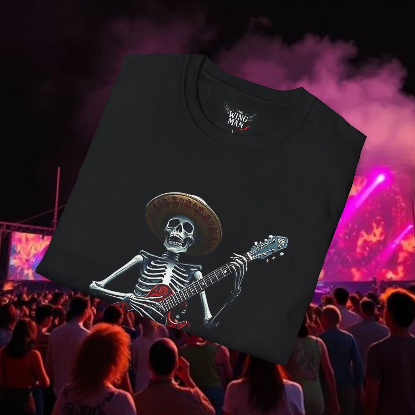 Skeleton Guitarist T-Shirt, Music Festival Shirt, Halloween Costume Tee, Vintage Rock Band Top, Unisex Graphic T-Shirt