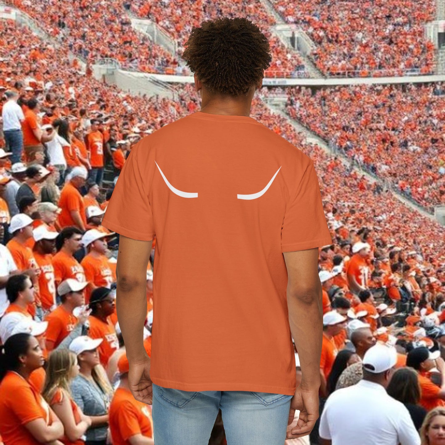 Austin Fan T-Shirt, Soft-style, front and back graphic. Stylish and fashionable tailgate attire.