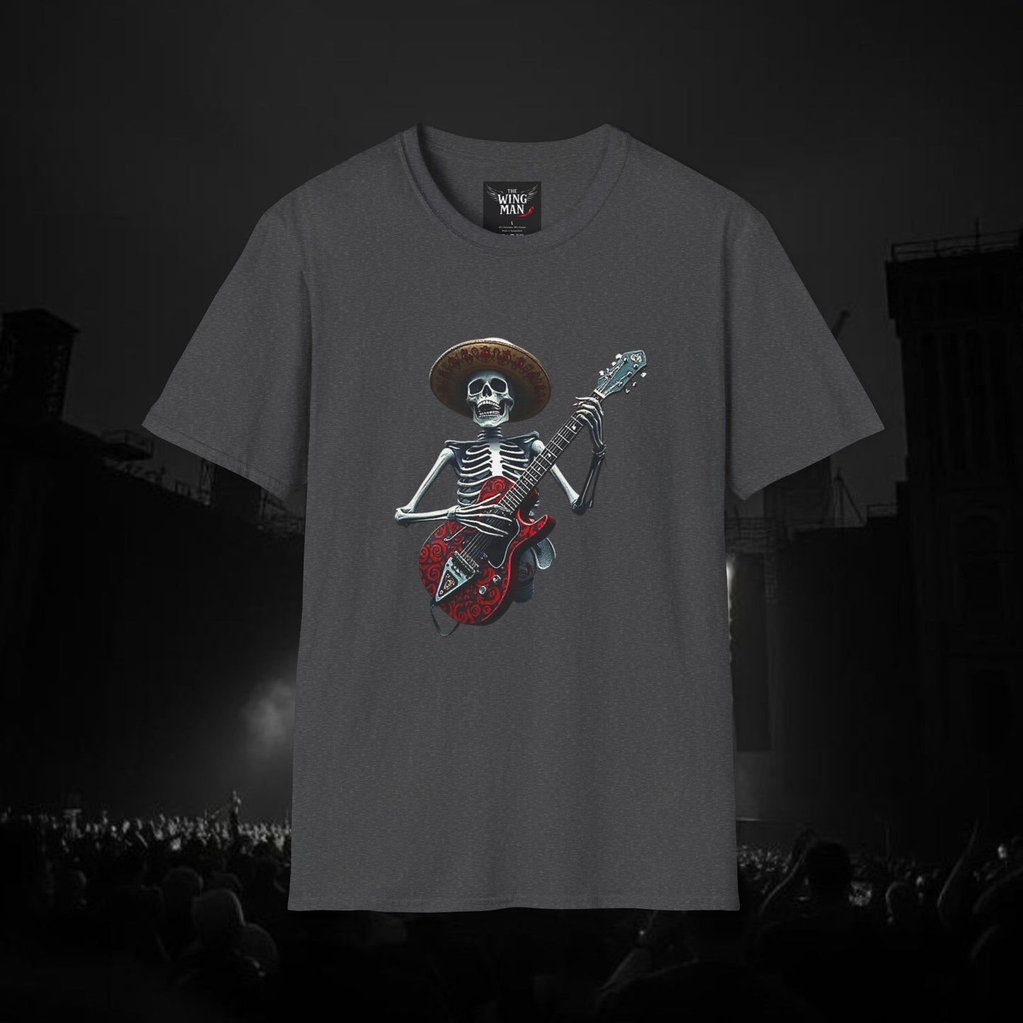 Skeleton Guitarist T-Shirt, Music Festival Shirt, Halloween Costume Tee, Vintage Rock Band Top, Unisex Graphic T-Shirt