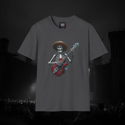 Skeleton Guitarist T-Shirt, Music Festival Shirt, Halloween Costume Tee, Vintage Rock Band Top, Unisex Graphic T-Shirt