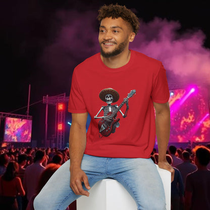 Skeleton Guitarist T-Shirt, Music Festival Shirt, Halloween Costume Tee, Vintage Rock Band Top, Unisex Graphic T-Shirt