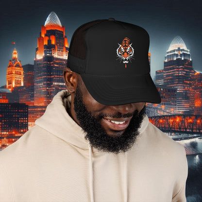 Embroidered  Bengal Tiger Foam Trucker Hat - Sporty Style, Perfect Gift for Fans, Great for Outdoor Activities, Adjustable Cap