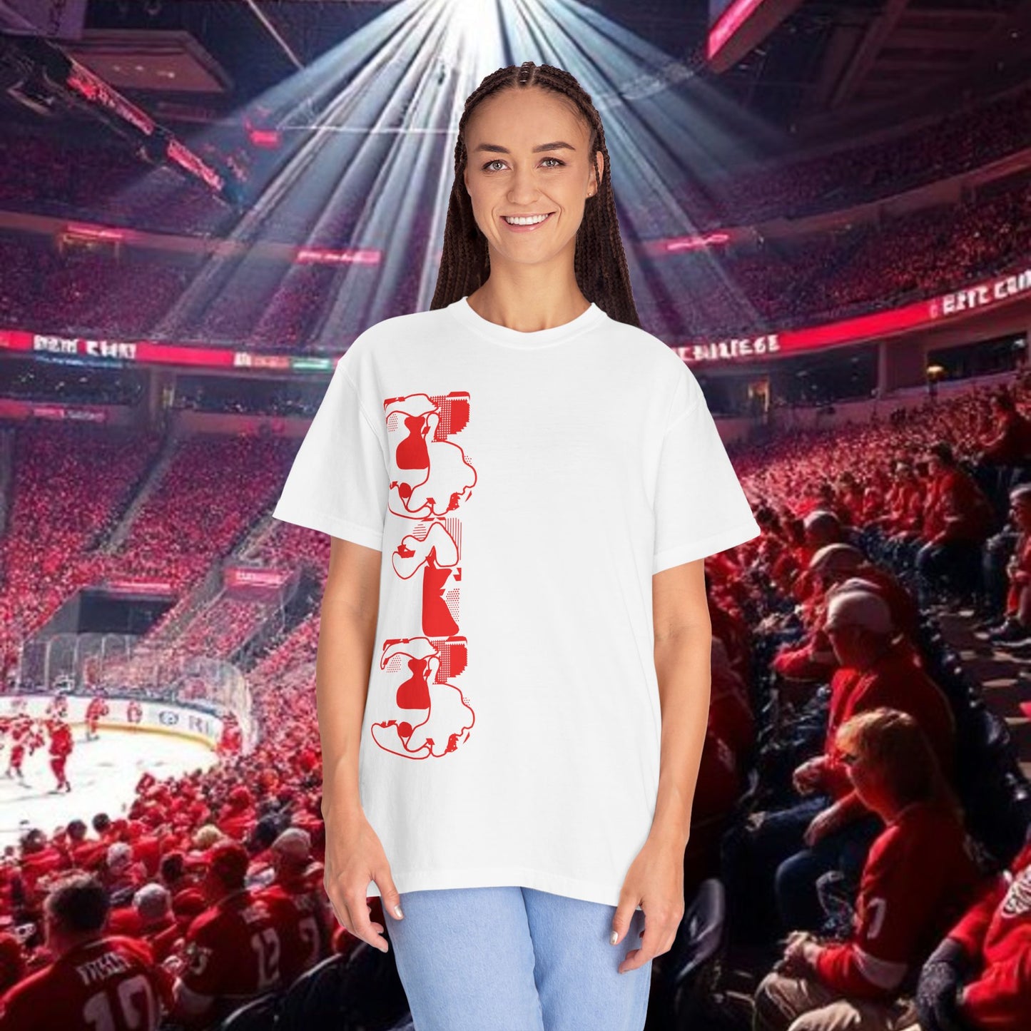 Detroit T-Shirt — Vertical Mascot Graphic with 'Detroit' Script