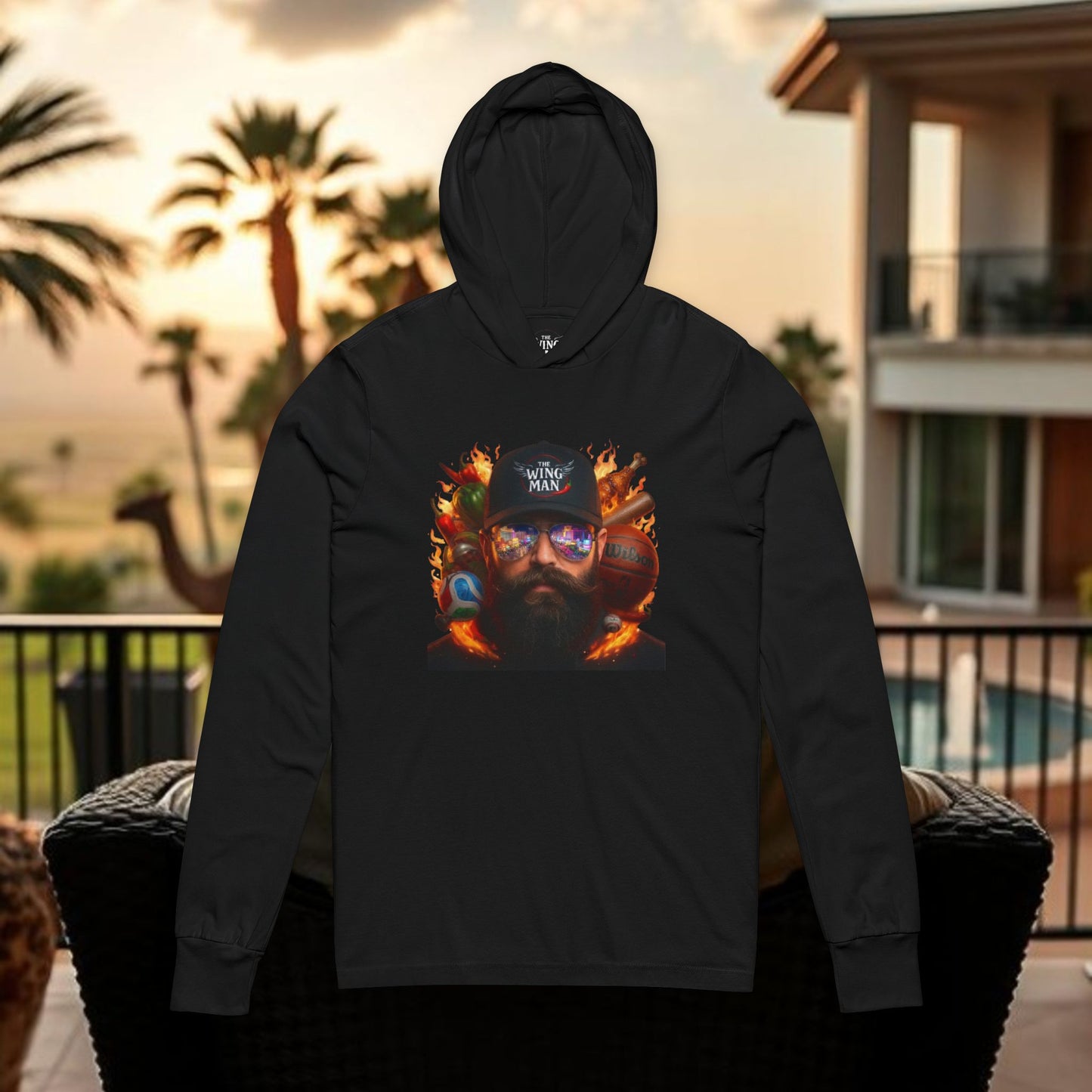 The Wing Man on X Hooded Long Sleeve Tee