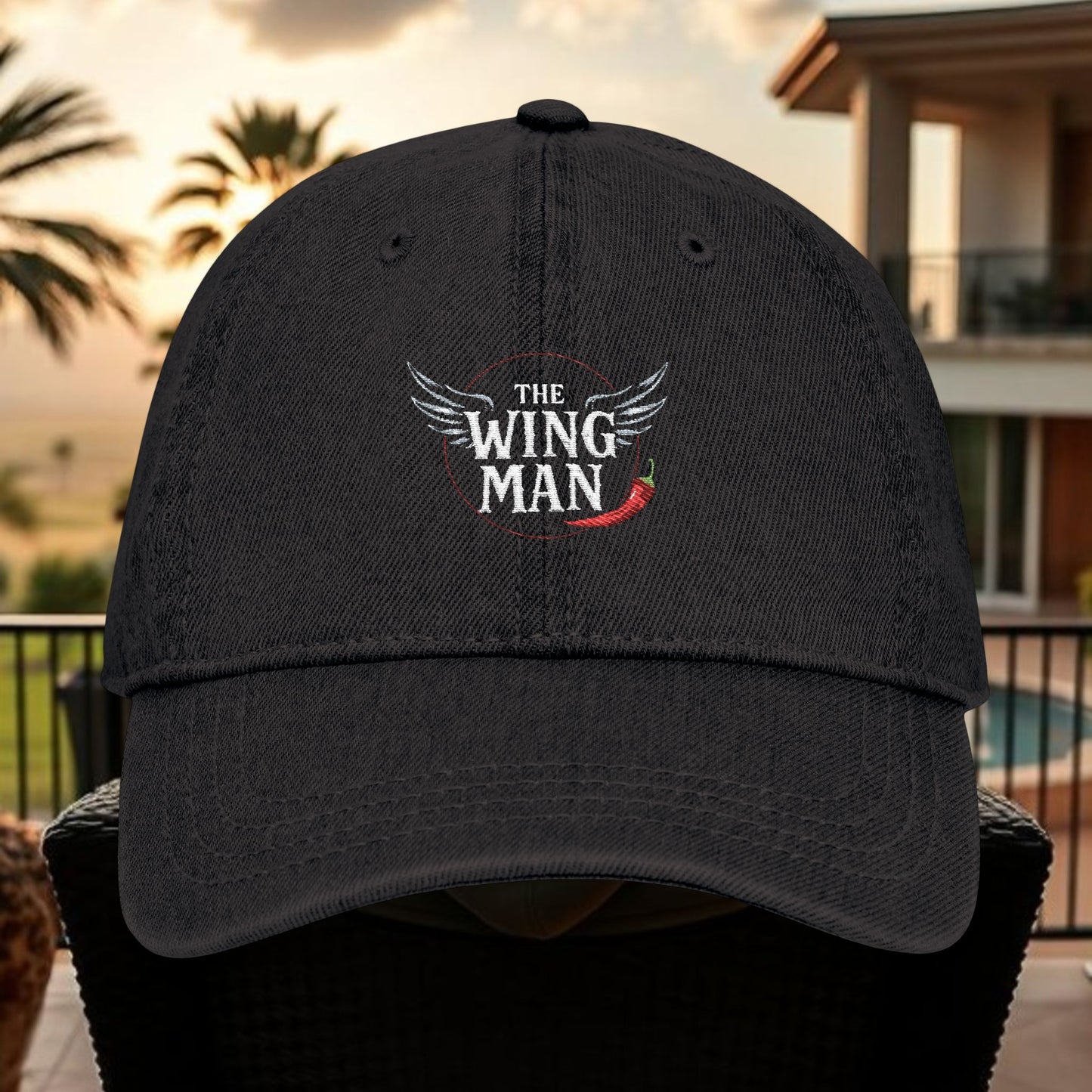 Stylish Embroidered Denim Hat - The Wing Man | Gift for Him, Casual Accessory, Trendy Headwear, Summer Style, Sports Cap