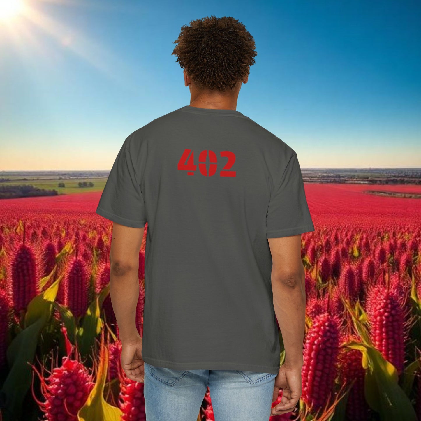 Lincoln Nebraska Area Code T-Shirt — White Tee with Red "Nebraska" & 402 Back Print, Soft-Style T-Shirt