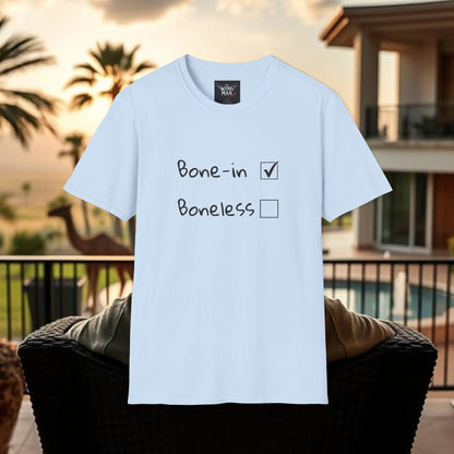 Humorous Foodie T-Shirt, Casual Wear for Food Lovers, Gift for Chefs, Bone-in vs Boneless Design, Fun Graphic Tee