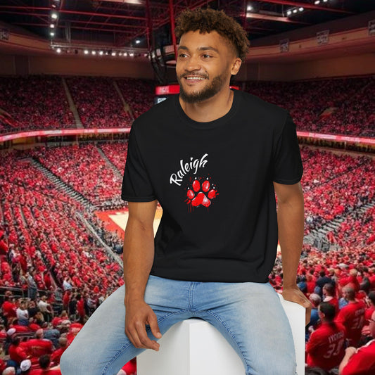 Raleigh Paw Print Unisex Softstyle T-Shirt, Fan Gear, College Spirit Wear, Game Day Apparel, Unique Gift for Students