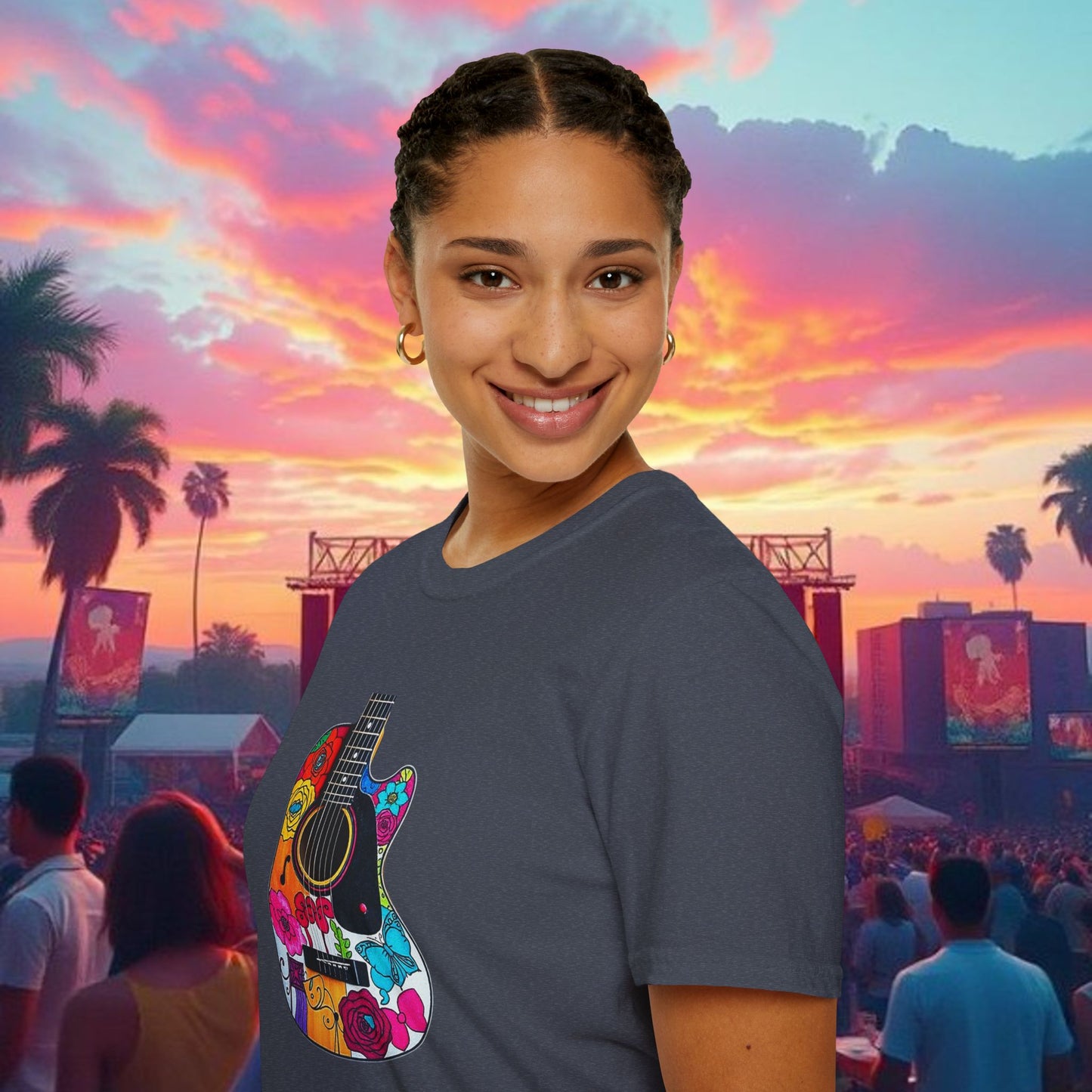 Colorful Acoustic Guitar T-Shirt, Music Lover's Tee, Festival Wear, Gift for Musicians, Vibrant Graphic Shirt