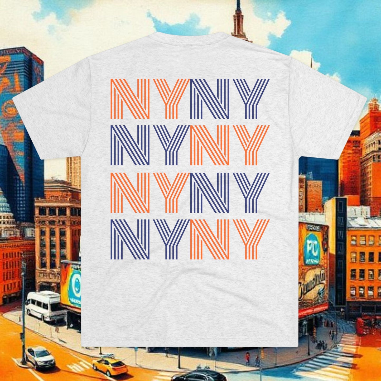NYC Retro Graphic Tee — 'NY' Repeat & XV 718 Script City T‑Shirt