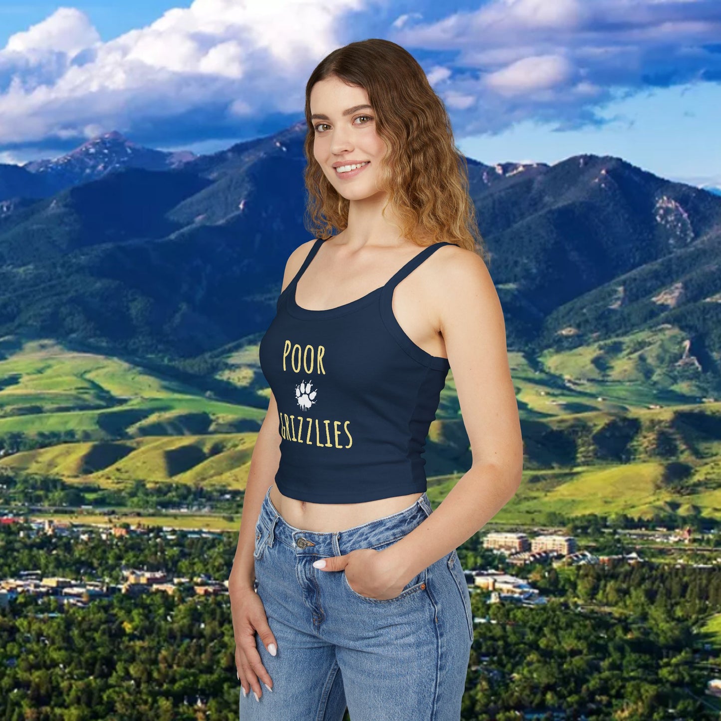 Poor Grizzlies Women's Spaghetti Strap Tank Top, Cute Summer Top, Casual Wear, Bobcat Fans, Outdoor Apparel, Stylish Tailgate Wear