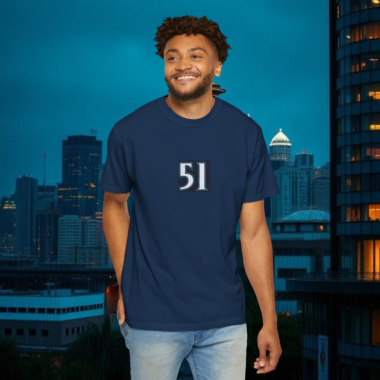 #51 Retro Unisex Garment-Dyed T-shirt with Minimalist 51 Design, Casual Wear, Seattle Fans, Birthday, Everyday Comfort