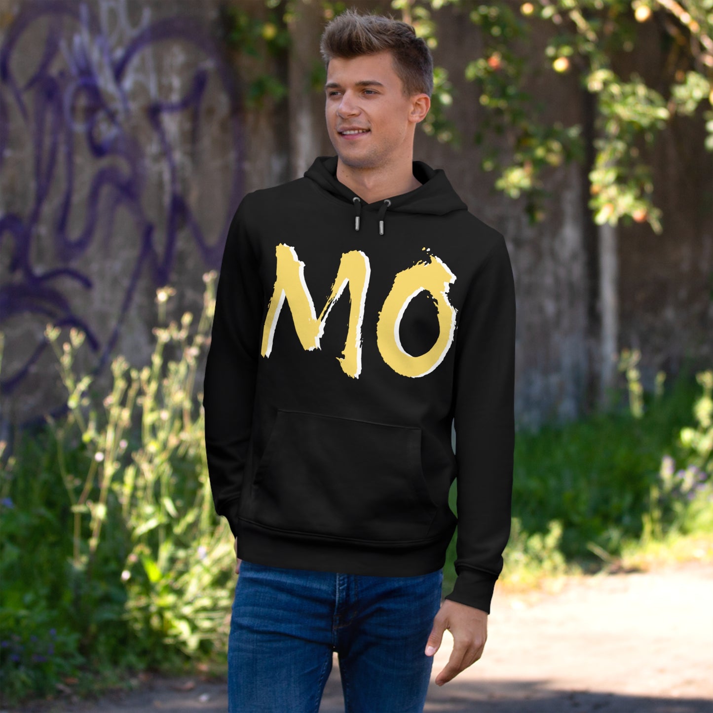 MO Graphic Hoodie — Bold Brushstroke Lettering Pullover, Perfect for Gamedays