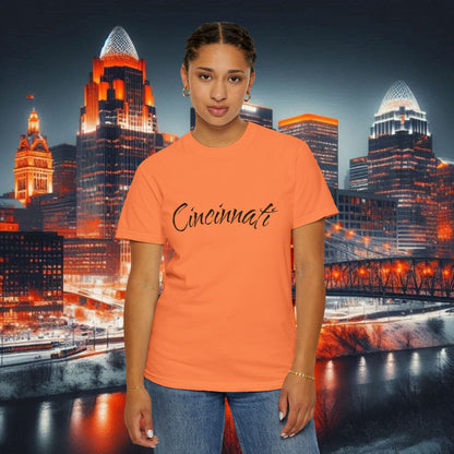 Cincinnati Script T-Shirt — Retro City Name Tee, Tri-Blend, Ultra Comfort, Perfect for Gameday
