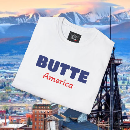 Butte, America Unisex Softstyle T-Shirt - Cozy Apparel for Locals, Travel Souvenir, Gift Idea, Casual Wear, Adventure Tee