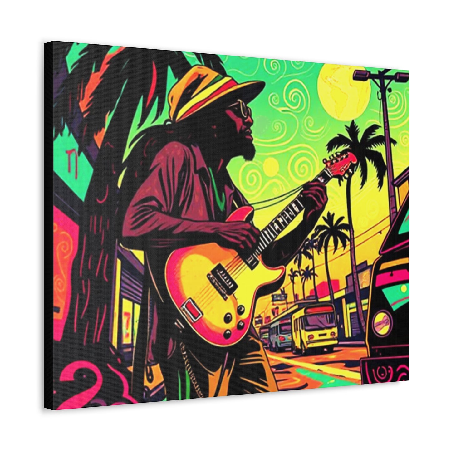 Vibrant Musician Canvas Art | Retro Guitarist Wall Decor, Bohemian Home Decor, Music Lover Gift, Colorful Art Print, Festival Aesthetic