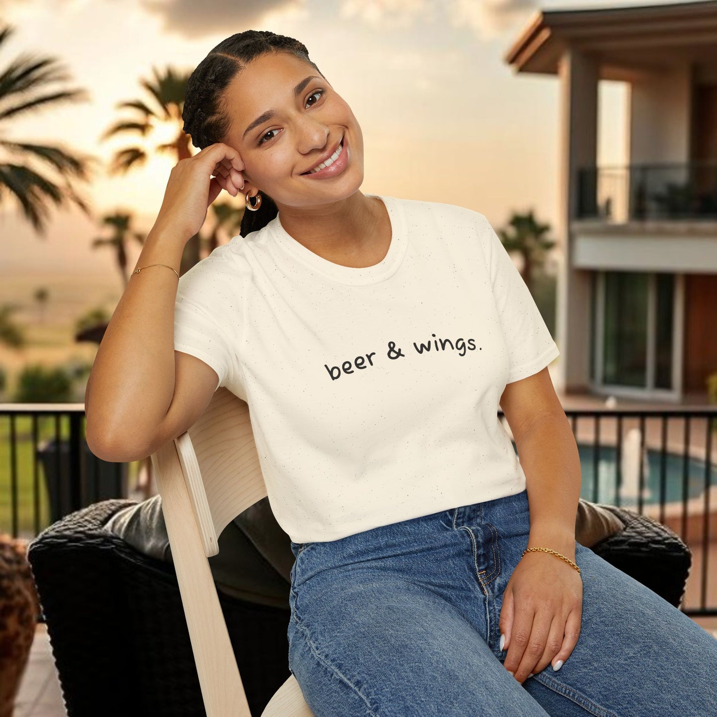 Beer & Wings Unisex Softstyle T-Shirt, Casual Gift for BBQ Lovers, Fun Drink Shirt, Summer Party Apparel, Unique Gift for Foodies