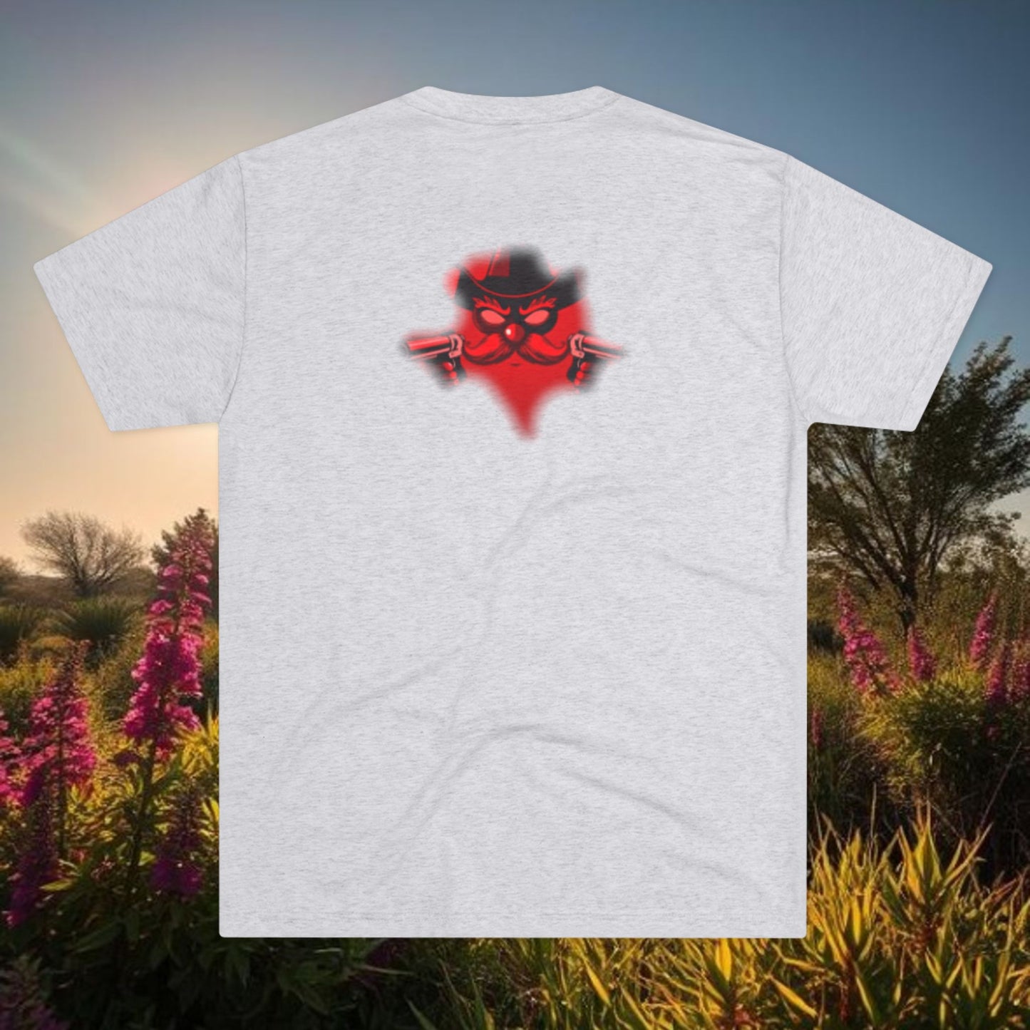 Lubbock Script Tee — Red Cowboy Skull Graphic Crew Shirt, Tri-Blend, Super Soft T-Shirt, Perfect for Gameday
