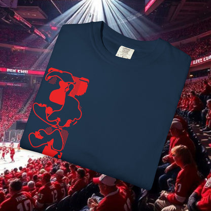 Detroit T-Shirt — Vertical Mascot Graphic with 'Detroit' Script