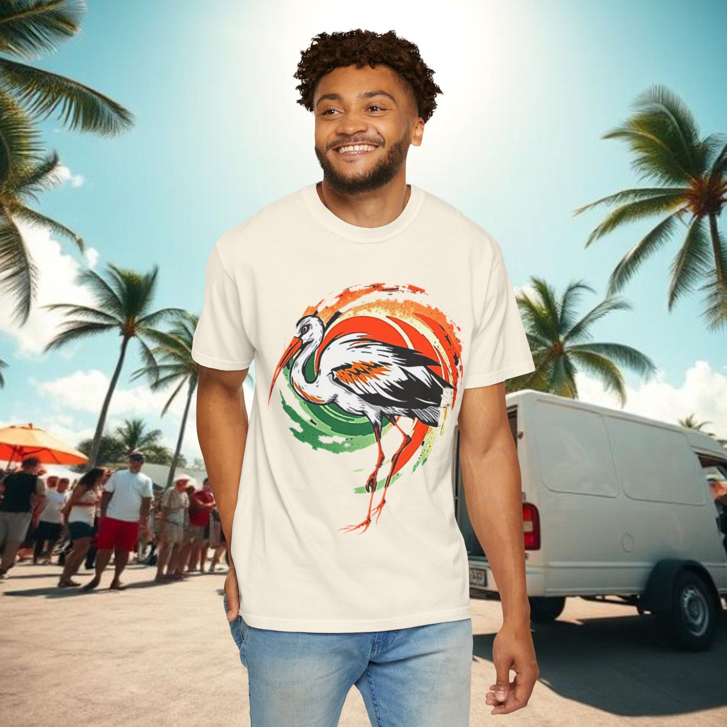 Ibis Artistic Graphic Design Tee, Unisex Garment-Dyed T-shirt, Perfect for Gameday or Beach, Sports Fan Shirt
