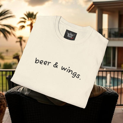 Beer & Wings Unisex Softstyle T-Shirt, Casual Gift for BBQ Lovers, Fun Drink Shirt, Summer Party Apparel, Unique Gift for Foodies