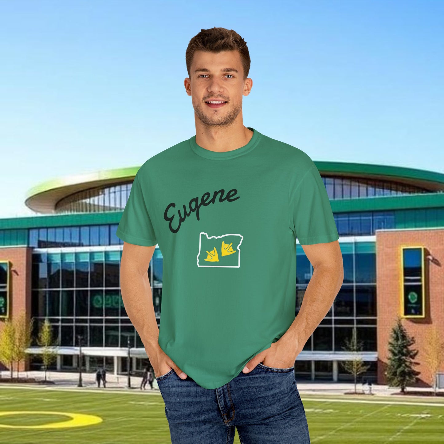 Eugene Oregon T-Shirt, Duck Foot Print T-Sirt. Soft Style. Perfect for Gameday or Relaxing at Home.