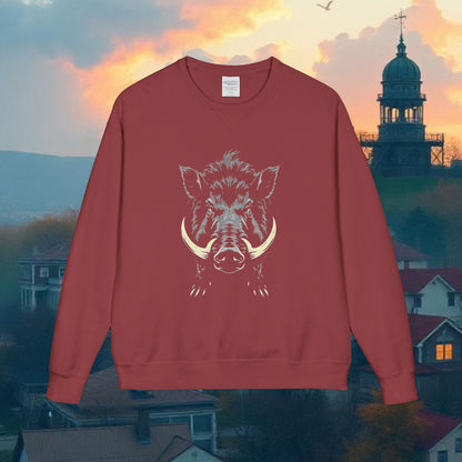 Crewneck Sweatshirt, Wild Boar Graphic, Unisex Cozy Sweatshirt, Vintage Style Crew Neck, Outdoor Adventure Apparel