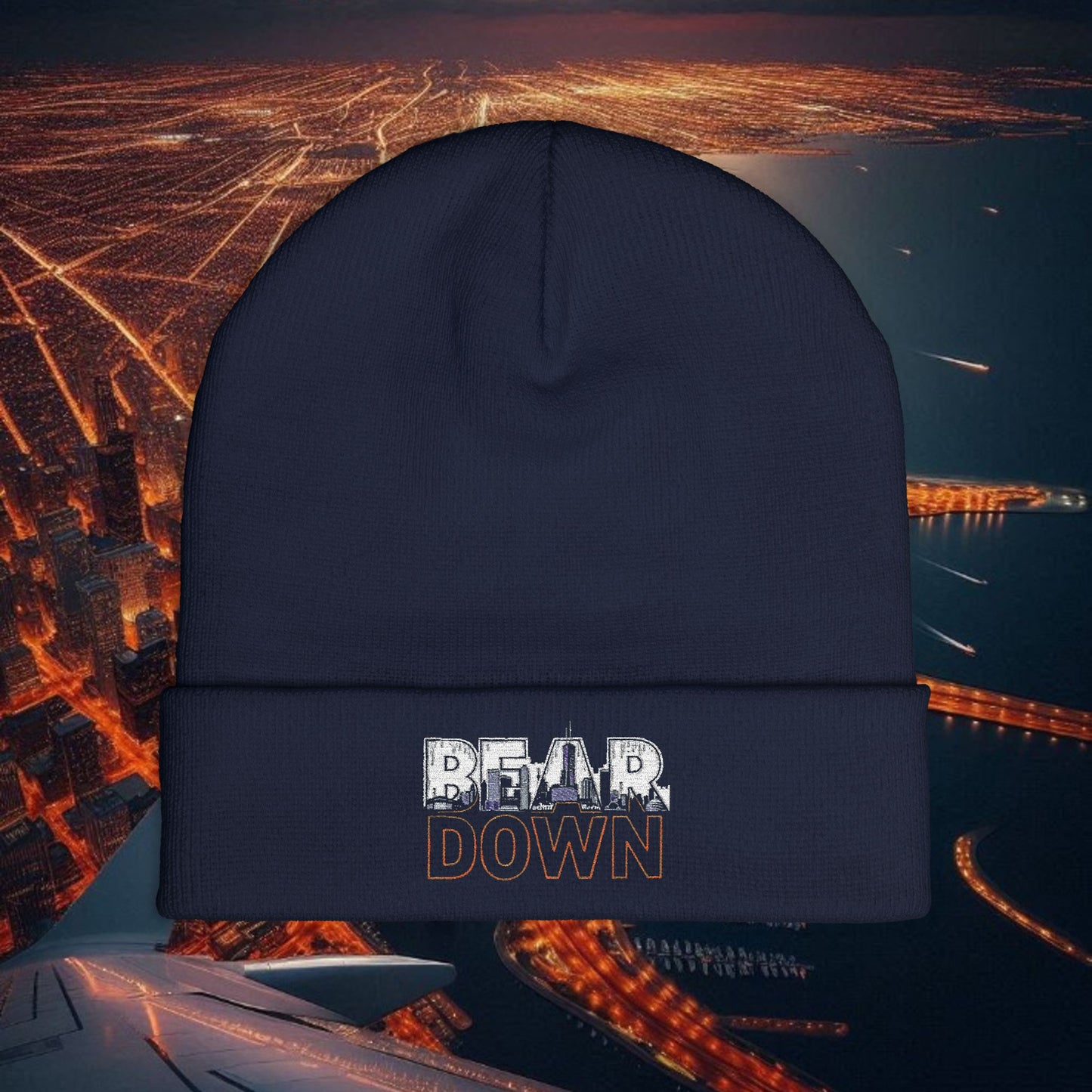 Bear Down Beanie Hat, Cozy Winter Hat, Gamedays in Chicago, Winter Knit Beanie